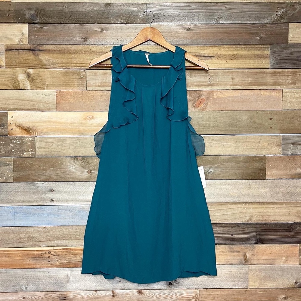 Free People Teal Ruffle-Trim Sleeveless Mini Dress